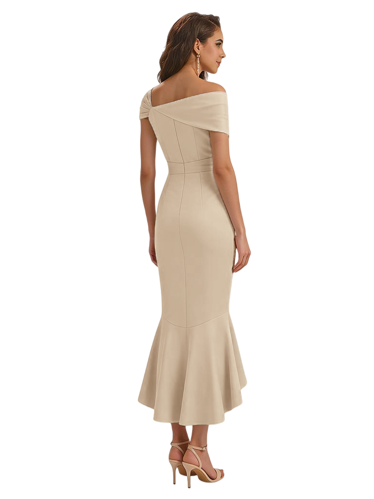 Sexy Off Shoulder Silky Satin Asymmetrical Mermaid Long Formal Evening Dresses For Women