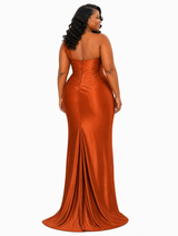 ChicSew Elegant Ruched One Shoulder Mermaid Soft Satin Long Bridesmaid Dresses With Side Slit