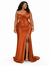 ChicSew Elegant Ruched One Shoulder Mermaid Soft Satin Long Bridesmaid Dresses With Side Slit