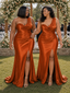 ChicSew Elegant Ruched One Shoulder Mermaid Soft Satin Long Bridesmaid Dresses With Side Slit