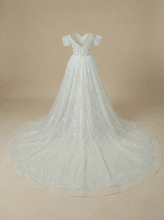 Mermaid Off Shoulder Sweetheart Boning Maxi Long Sequin Wedding Gowns With Train