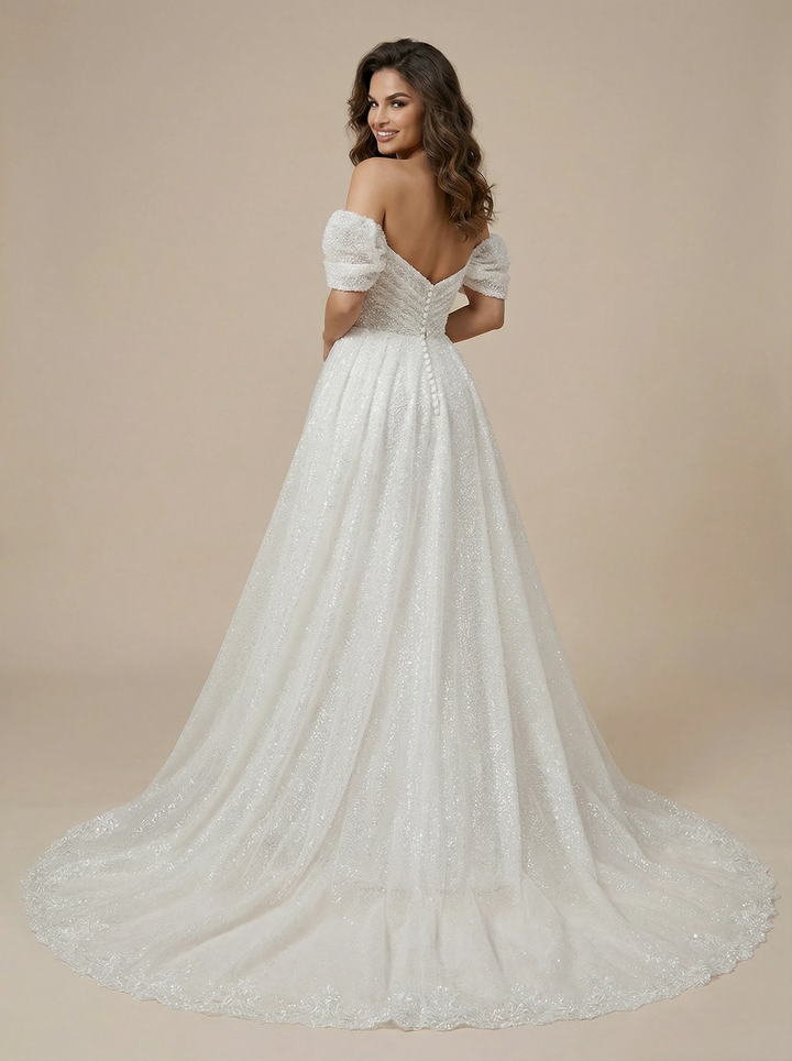 Mermaid Off Shoulder Maxi Long Sequin Wedding Dresses Online With Detachable Skirt
