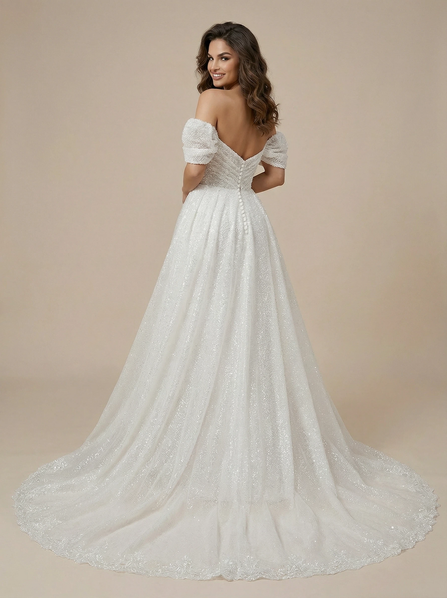Mermaid Off Shoulder Maxi Long Sequin Wedding Dresses Online With Detachable Skirt