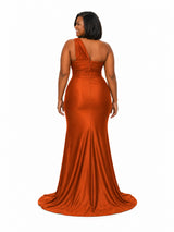 ChicSew Sexy One Shoulder Mermaid Soft Satin Long Bridesmaid Dresses With Side Slit