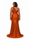 ChicSew Sexy One Shoulder Mermaid Soft Satin Long Bridesmaid Dresses With Side Slit