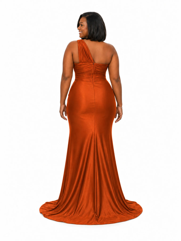 ChicSew Sexy One Shoulder Mermaid Soft Satin Long Bridesmaid Dresses With Side Slit
