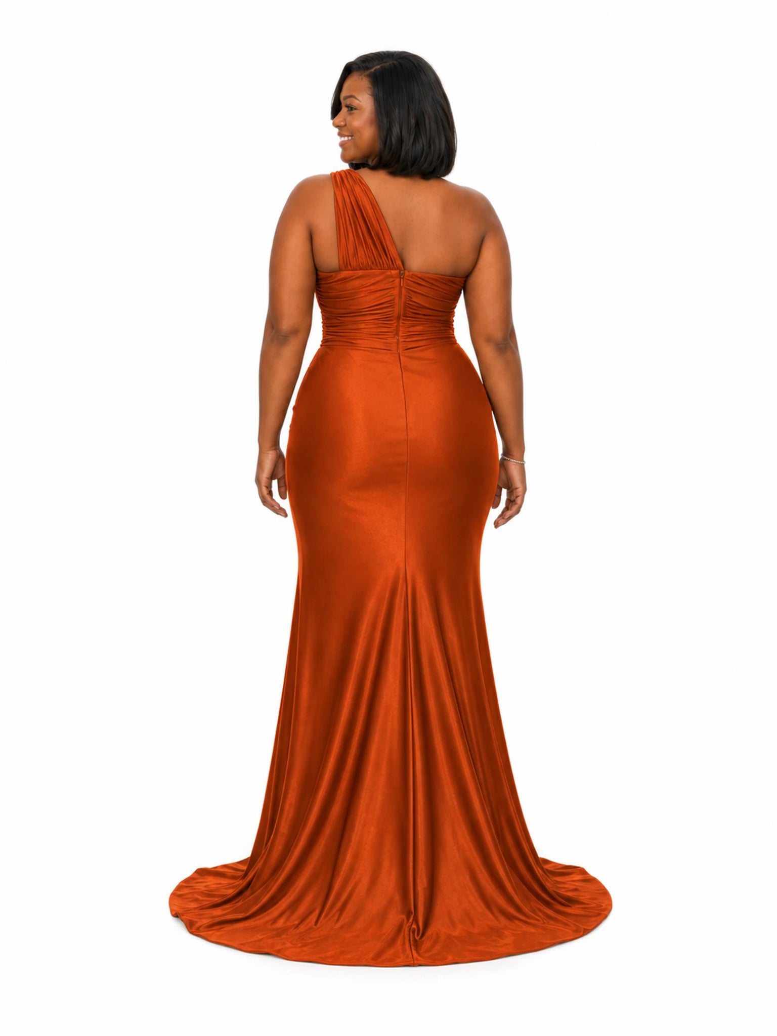 ChicSew Sexy One Shoulder Mermaid Soft Satin Long Bridesmaid Dresses With Side Slit