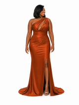 ChicSew Sexy One Shoulder Mermaid Soft Satin Long Bridesmaid Dresses With Side Slit