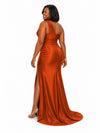 ChicSew Sexy One Shoulder Mermaid Soft Satin Long Bridesmaid Dresses With Side Slit