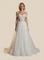 A-Line Off Shoulder Maxi Long Sequin Wedding Dresses Online With Train