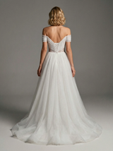 Sparkly A-Line Off Shoulder Maxi Long Sequin Wedding Dresses Online