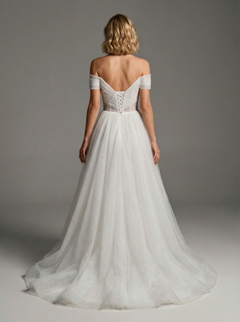 A-Line Off Shoulder Maxi Long Sequin Wedding Dresses Online With Train