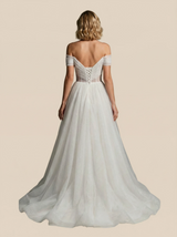 Sparkly A-Line Off Shoulder Maxi Long Sequin Wedding Dresses Online