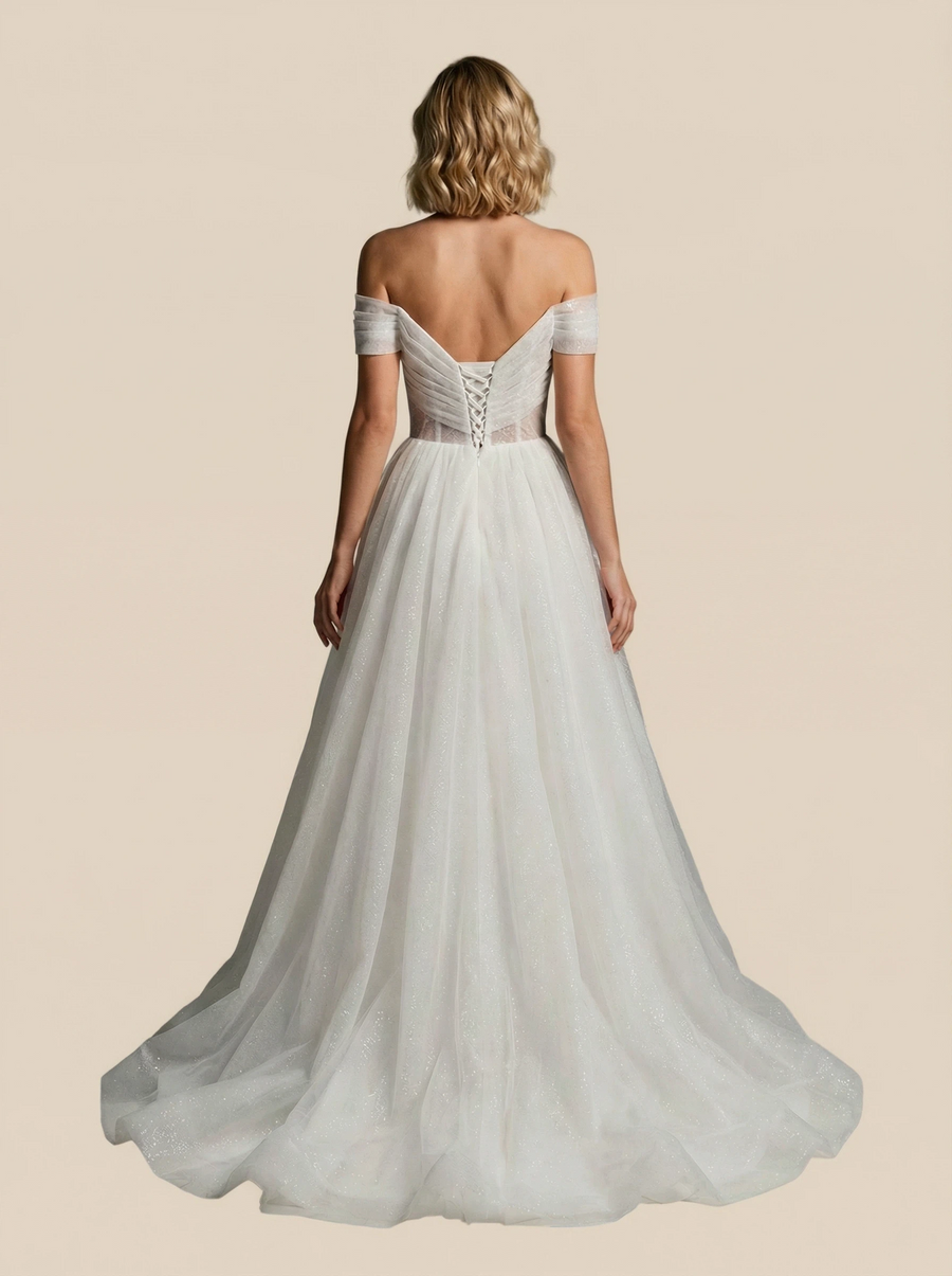 Sparkly A-Line Off Shoulder Maxi Long Sequin Wedding Dresses Online