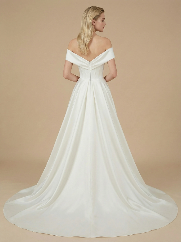 Mermaid Off Shoulder Boning Maxi Long Satin Wedding Dresses Online With Train