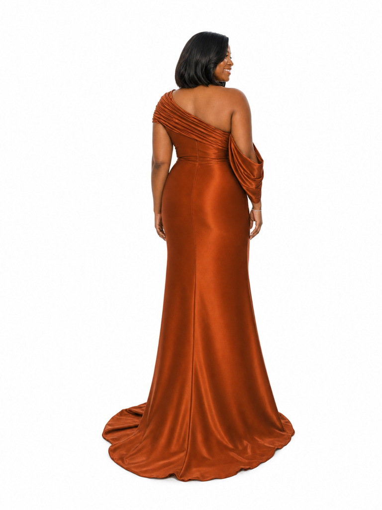 ChicSew Asymmetrical Straps Mermaid Soft Satin Long Bridesmaid Dresses