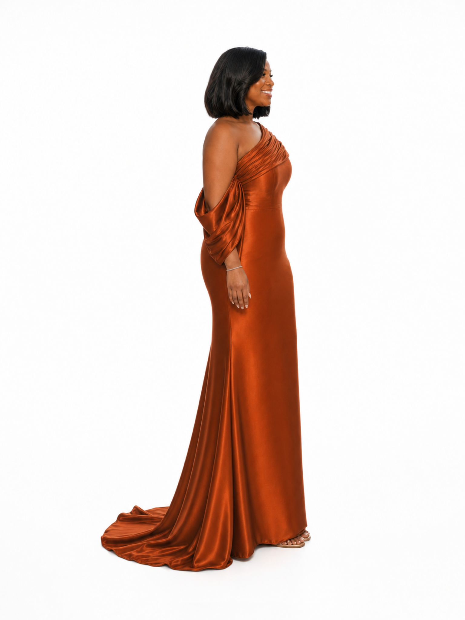 ChicSew Asymmetrical Straps Mermaid Soft Satin Long Bridesmaid Dresses