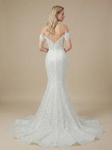 Sparkly Mermaid Off Shoulder Boning Maxi Long Sequin Wedding Dresses Online