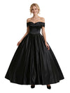 Fancy A-Line Off Shoulder Satin Long Party Prom Dresses