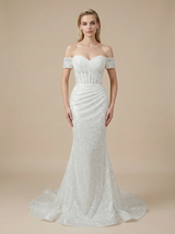 Sparkly Mermaid Off Shoulder Boning Maxi Long Sequin Wedding Dresses Online