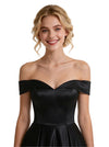 Fancy A-Line Off Shoulder Satin Long Party Prom Dresses