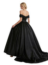 Fancy A-Line Off Shoulder Satin Long Party Prom Dresses