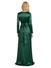 Elegant V-Neck Long Sleeves Satin Floor length Mother of The Bride Dresses For Wedding