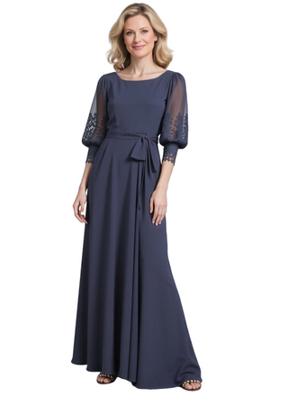 Elegant Chiffon A-Line Long Sleeves Scoop Long Mother Of The Bride and Groom Outfits