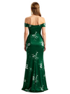 Simple Off Shoulder Side Slit Mermaid Long Satin Floral Formal Evening Dresses For Ladies