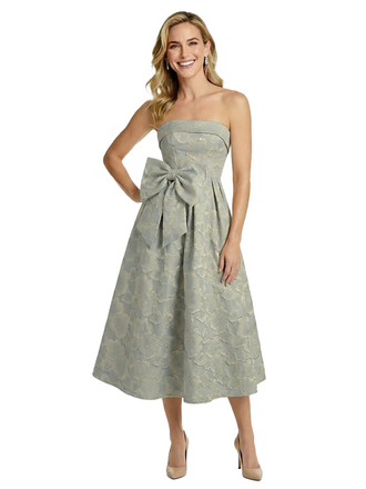 ChicSew Elegant Floral Jacquard Strapless A-Line Tea-Length Formal Evening Dresses