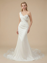Mermaid One Shoulder Sleeveless Maxi Long Satin Wedding Dresses Online