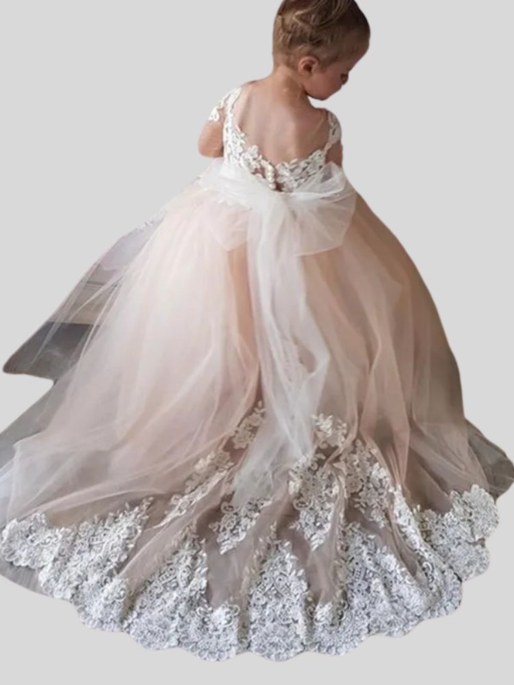 Flower Girl Dresses with Long Train O-neck with Lace Wedding Gowns for - ChicSew Flower Girl Dresses with Long Train O-neck with Lace Wedding Gowns for - ChicSew