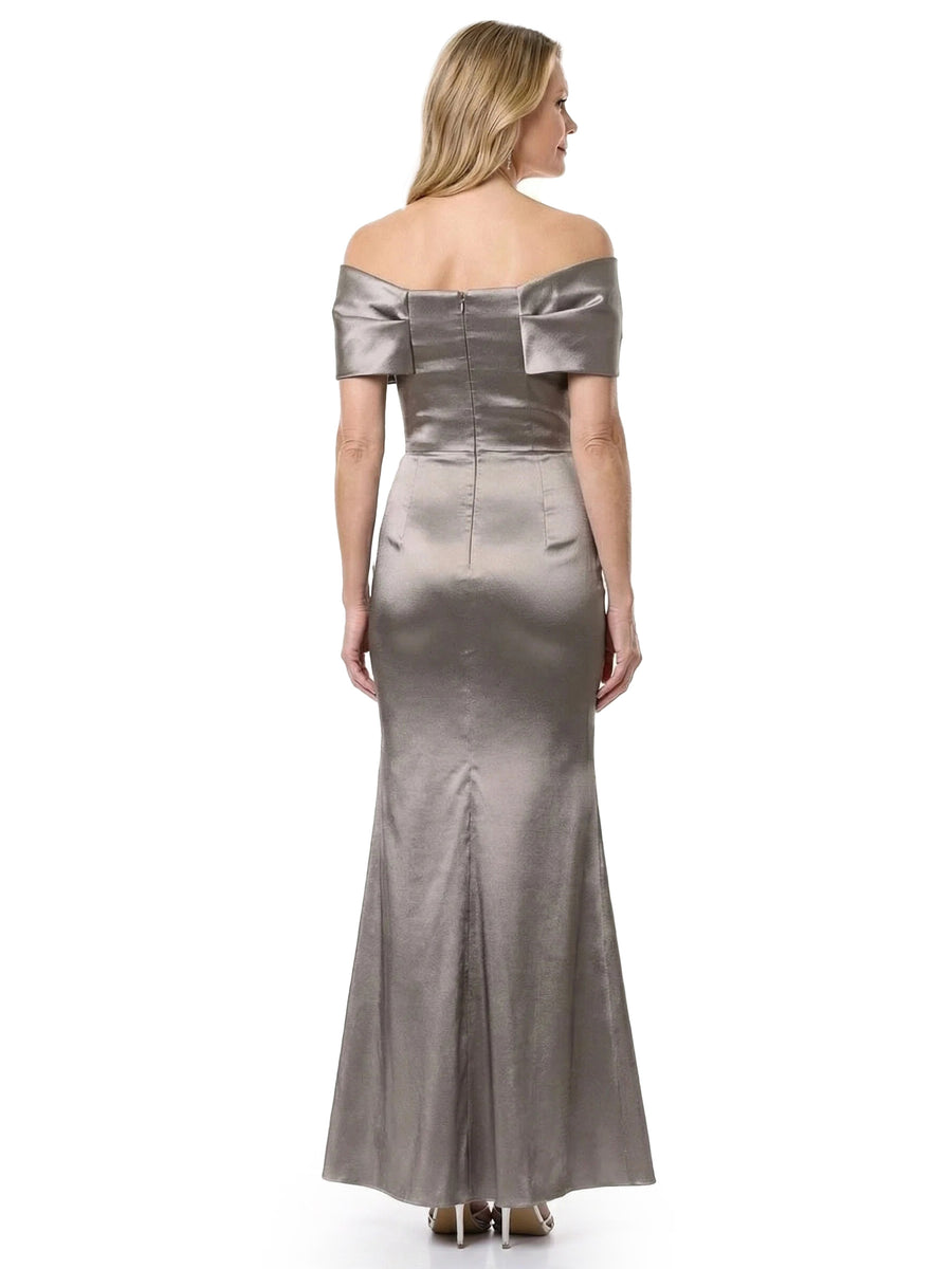 ChicSew Modern Ruched Satin Mother Of The Groom Dress With Twisted Off Shoulder Neck