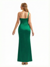 Sexy Side Slit One Shoulder Boning Mermaid Soft Satin Long Formal Dresses
