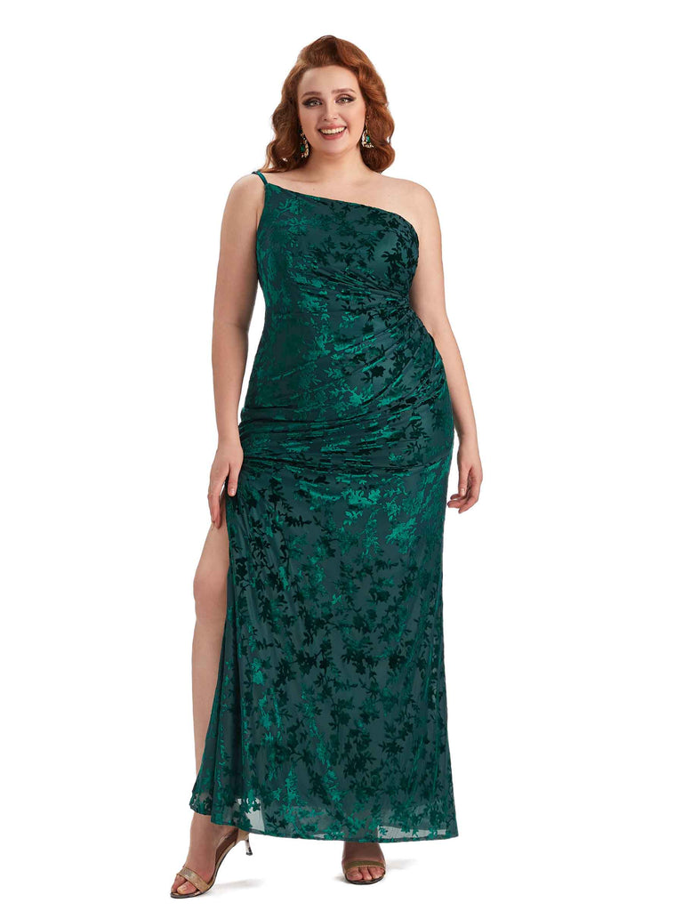 ChicSew Long Plus Size Bridesmaid Dresses Floral Velvet One Shoulder Mermaid Sexy Side Split / Bridesmaid Dresses for curvy, Green ChicSew Long Plus Size Bridesmaid Dresses Floral Velvet One Shoulder Mermaid Sexy Side Split / Bridesmaid Dresses for curvy, Green