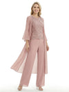 Mother Of The Groom PantSuit With Embroidered Lace Topper And Long Jacket