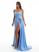Sexy Sweetheart Sparkly Lace Mermaid Soft Satin Long Bridesmaid Dresses Online Side Slit Boning