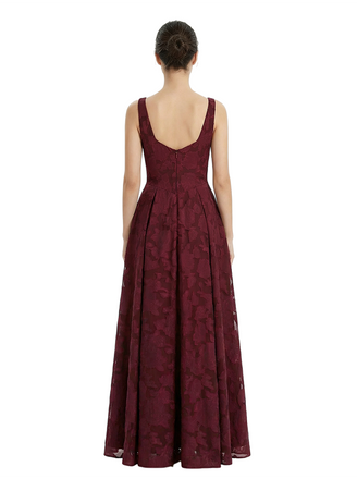 Elegant Square Ruching Floral Burnout Chiffon A-line Formal Evening Dresses