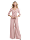 Elegant Chiffon V-neck 3/4 Sleeves Jumpsuit For Mother Of The Bride and Groom