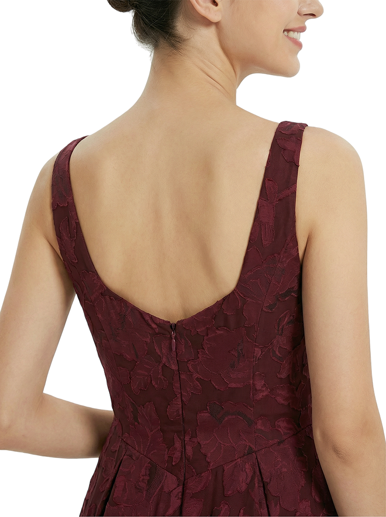 Elegant Square Ruching Floral Burnout Chiffon A-line Formal Evening Dresses