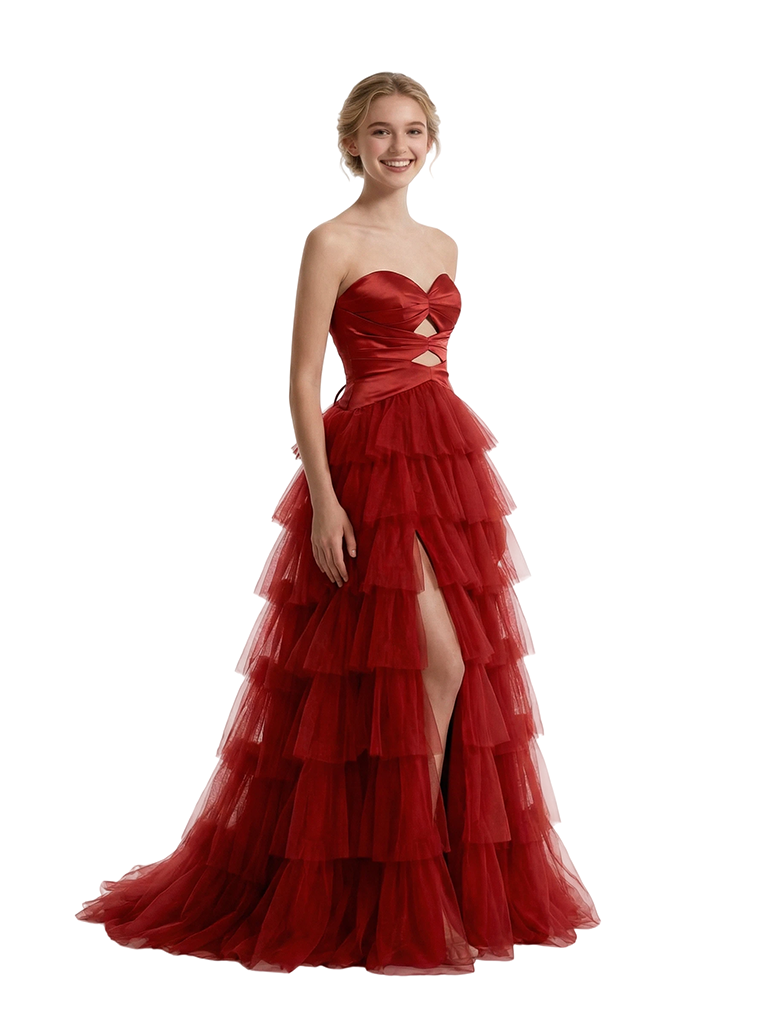Beautiful Sweetheart Ruffles Side Slit A-Line Floor-Length Long Party Prom Dresses