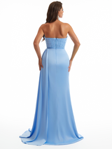 Sexy Sweetheart Sparkly Lace Mermaid Soft Satin Long Bridesmaid Dresses Online Side Slit Boning