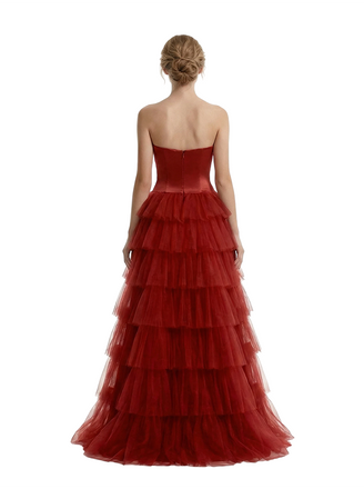 Beautiful Sweetheart Ruffles Side Slit A-Line Floor-Length Long Party Prom Dresses