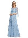 ChicSew Beautiful Embroidered A-Line Mother Of The Groom Gown Sparkly Floral Lace Applique Long Sleeve