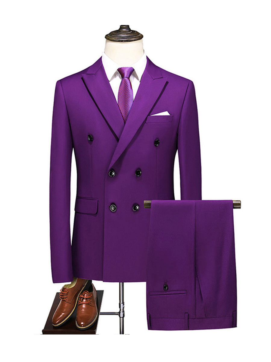 Purple 2 Pieces Formal Men's Slim Fit White Shawl Lapel Black Tuxedo CN497