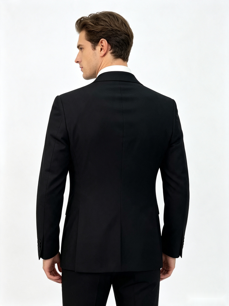 Classic 2 Piece Black Men's Suit with Regular Fit and Sophisticated Peak Lapel