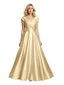 Elegant V-Neck Cap Sleeves Ruched A-line Soft Satin  Floor-Length Mother of the Bride Dresses