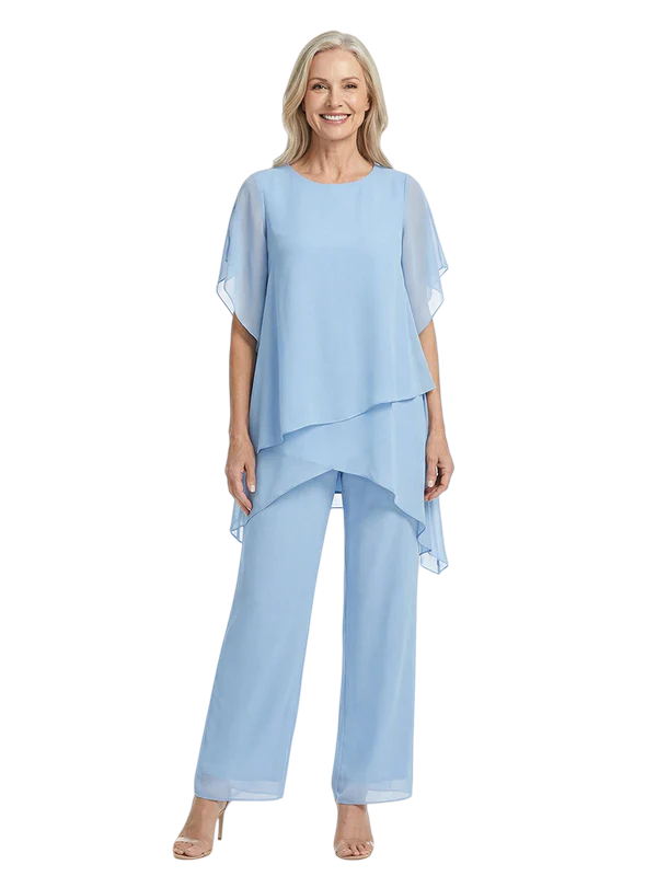 ChicSew Classy Flutter Sleeves Mother Of The Groom Pant Suit Three Piece Chiffon Set