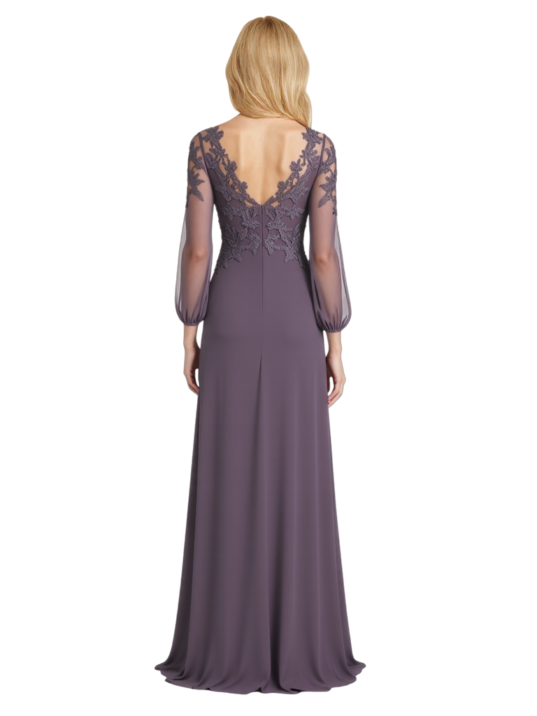 Elegant Long Sleeves Lace Appliques Chiffon A-Line Long Mother Of The Bride Dresses for wedding