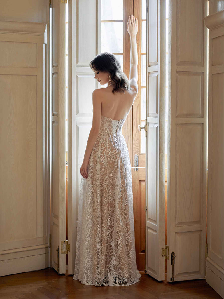 White Lace Wedding Dresses 2024 Sash A-Line Halter Backless Bridal